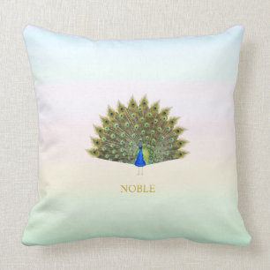 Majestic peacock on pastel colour shades cushion