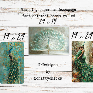 Majestic Peacock Set Decoupage  Wrapping Paper Sheet