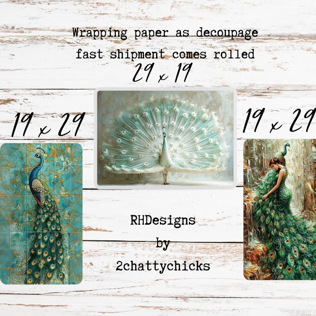Majestic Peacock Set Decoupage  Wrapping Paper Sheet (Creator Uploaded)