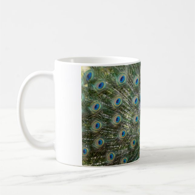 Majestic Peacock Tail Feathers Coffee Mug (Left)
