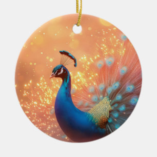 Majestic Peacock with Vibrant Plumage Ceramic Ornament