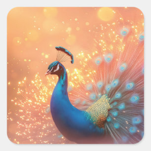 Majestic Peacock with Vibrant Plumage Square Sticker