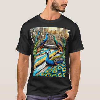 Majestic Peacocks Rooftop Gathering T-Shirt