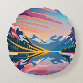 Majestic Peaks and Vivid Skies Round Cushion