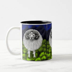 Majestic Peaks: Icelandic Sheep Grazing Two-Tone Coffee Mug