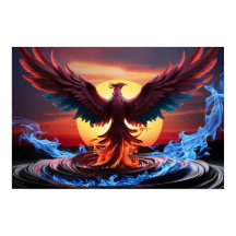 Majestic Phoenix Rising from Fiery Depths Sunset