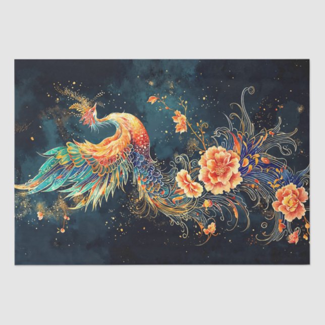 Majestic Phoenix with Floral Accents Tissue Paper (Front)
