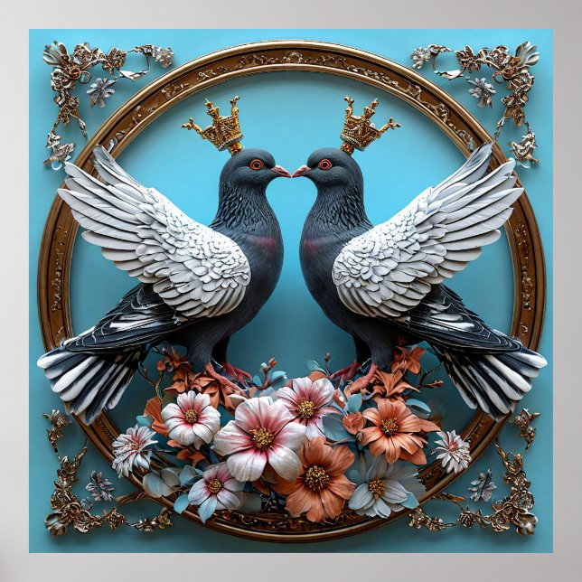 Majestic Pigeons with Crowns Poster (Front)