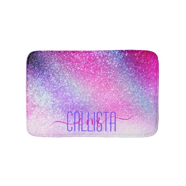 Majestic Pink Purple Nebula Galaxy Glitter Bath Mat (Front)