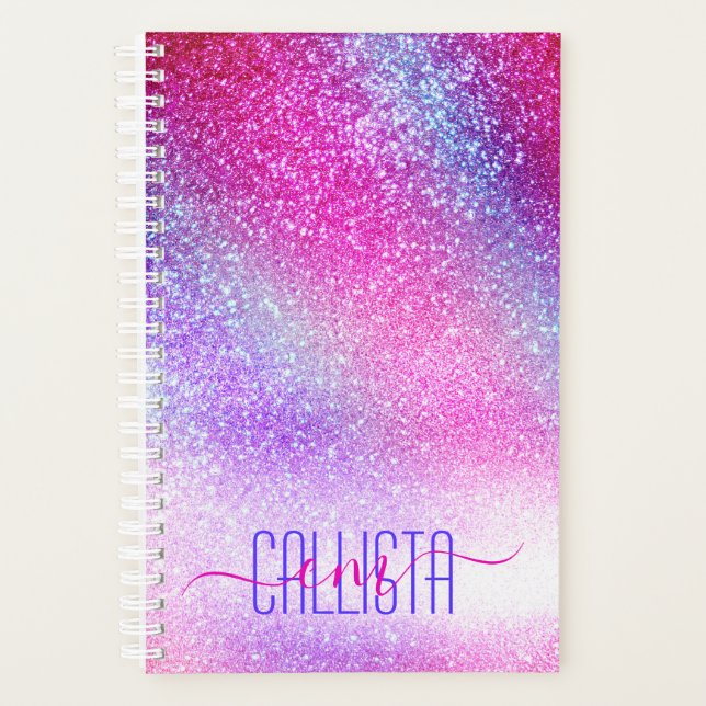 Majestic Pink Purple Nebula Galaxy Glitter Planner (Front)