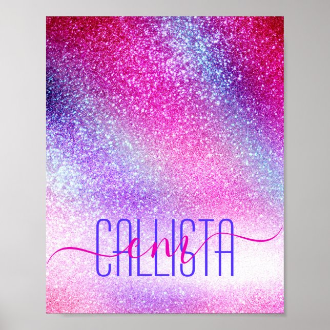 Majestic Pink Purple Nebula Galaxy Glitter Poster (Front)