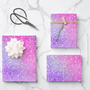 Majestic Pink Purple Nebula Galaxy Glitter Wrapping Paper Sheet