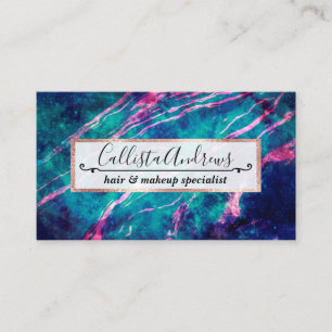 Majestic Pink Teal Green Marbled Starry Nebula Business Card