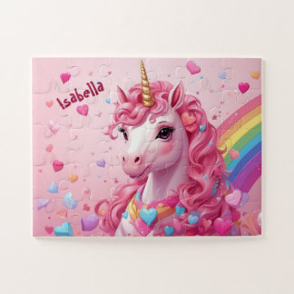 Majestic Pink Unicorn Personalised Kids Jigsaw Puzzle