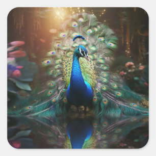 Majestic Plume Peacock  Square Sticker