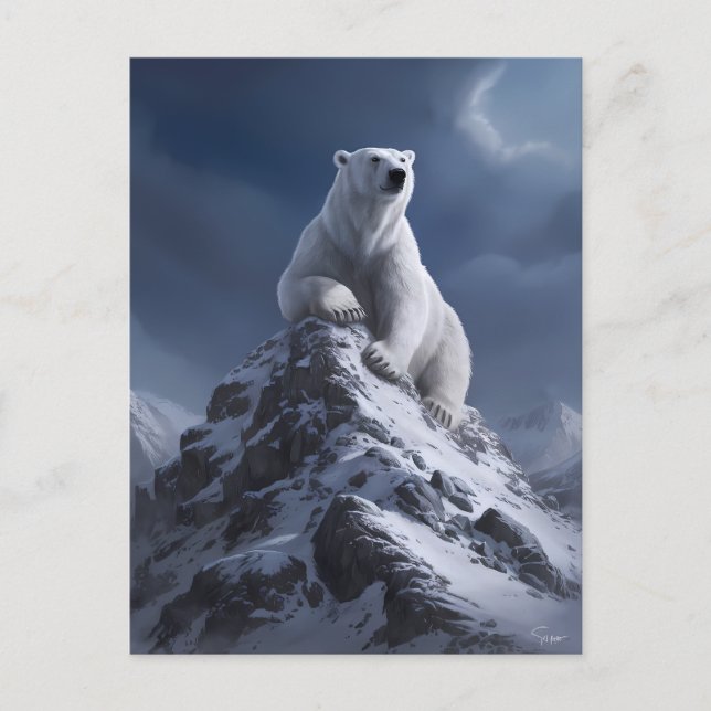Majestic Polar Bear Atop Snowy Summit  Postcard (Front)