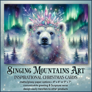 Majestic Polar Bear & Crown Inspirational Christma Holiday Card