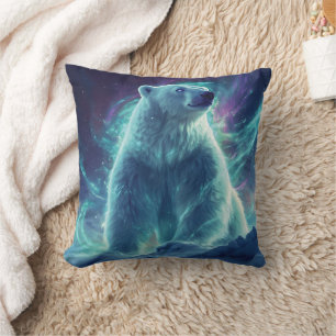 Majestic Polar Bear Design with Northern Lights Cushion