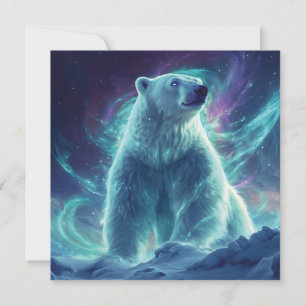 Majestic Polar Bear Design with Northern Lights Holiday Card