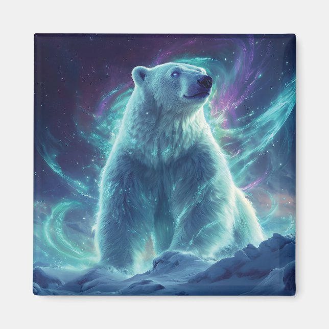 Majestic Polar Bear Design with Northern Lights Magnet (Front)