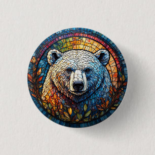 Majestic Polar Bear Stained Glass Artwork 3 Cm Round Badge