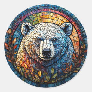 Majestic Polar Bear Stained Glass Artwork Classic Round Sticker