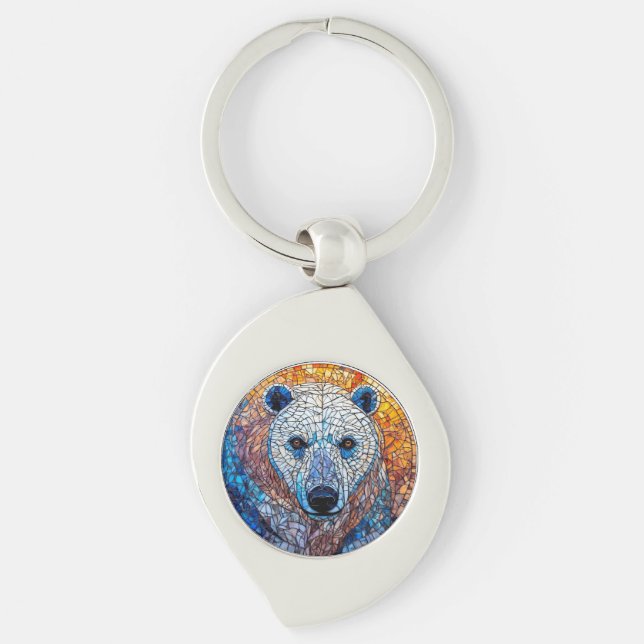 Majestic Polar Bear Stained Glass Artwork Key Ring (Front)