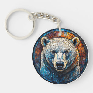 Majestic Polar Bear Stained Glass Artwork Key Ring