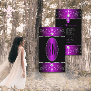 Majestic Purple Black Ornate Ornaments Initials Business Card