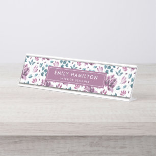 Majestic Purple Floral   Personalised Desk Name Plate