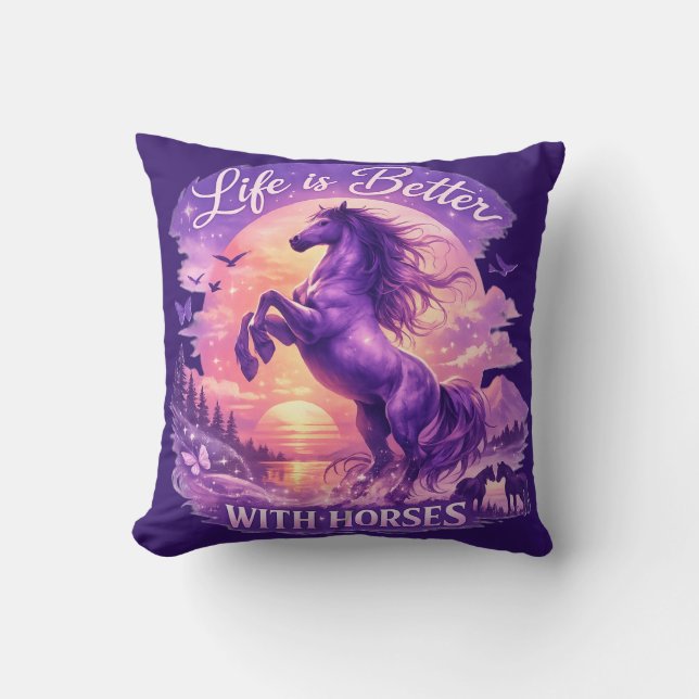 Majestic Purple Horse Sunset Dreamscape   Cushion (Front)