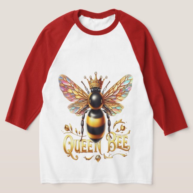 Majestic Queen Bee Illustration Featuring a Crown  T-Shirt (Laydown)