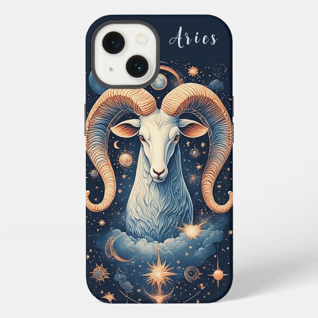 Majestic Ram Surrounded by Celestial Objects iPhone Case (Back)