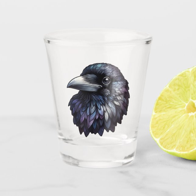 Majestic Raven Portrait - raven, bird, wildlife Shot Glass (Front)