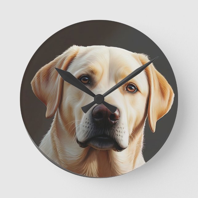 Majestic Realistic Labrador Retriever Oil Painting Round Clock (Front)