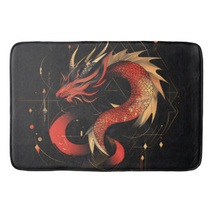 Majestic Red and Gold Chinese Dragon Art Bath Mat