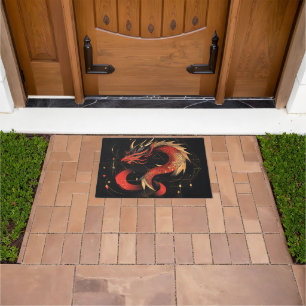 Majestic Red and Gold Chinese Dragon Art Doormat
