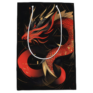 Majestic Red and Gold Chinese Dragon Art Medium Gift Bag