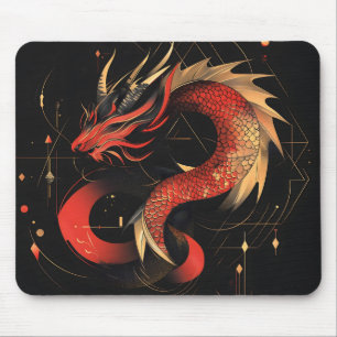 Majestic Red and Gold Chinese Dragon Art Mouse Pad