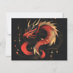 Majestic Red and Gold Chinese Dragon Art Postcard