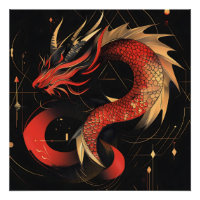 Majestic Red and Gold Chinese Dragon Art