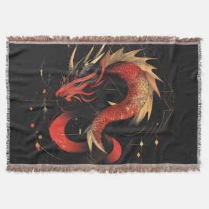 Majestic Red and Gold Chinese Dragon Art Throw Blanket