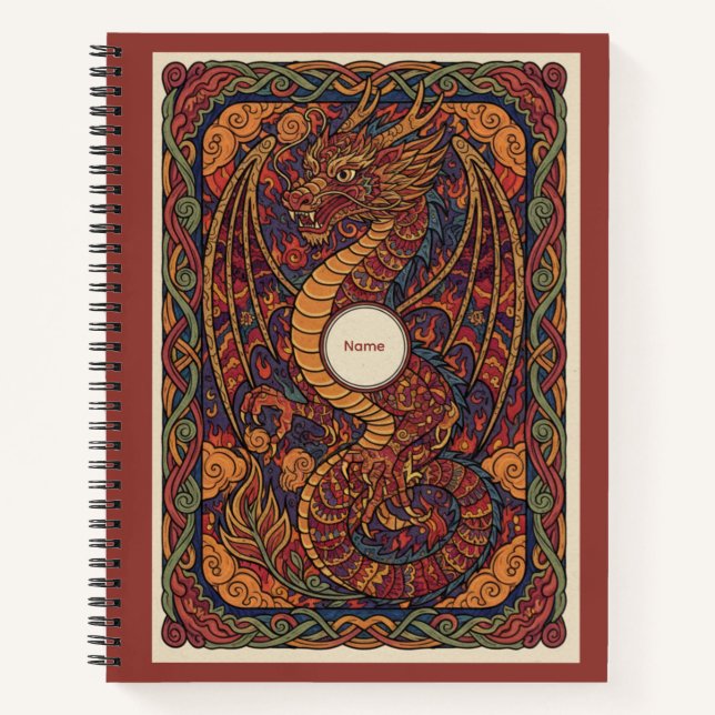 Majestic Red Dragon Celtic Knotwork Nooracle Notebook (Front)