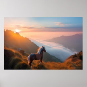 Majestic red Horse in the Mountain at Sunrise Poster