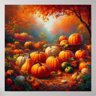 Majestic Red Pumpkin Forest Enchanted Jungle Scene Poster