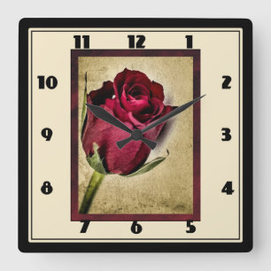 Majestic Red Roses on Brownish Background Square Wall Clock