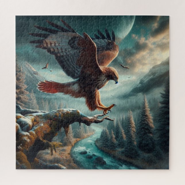 Majestic Red-Tailed Hawk Soaring Jigsaw Puzzle (Vertical)
