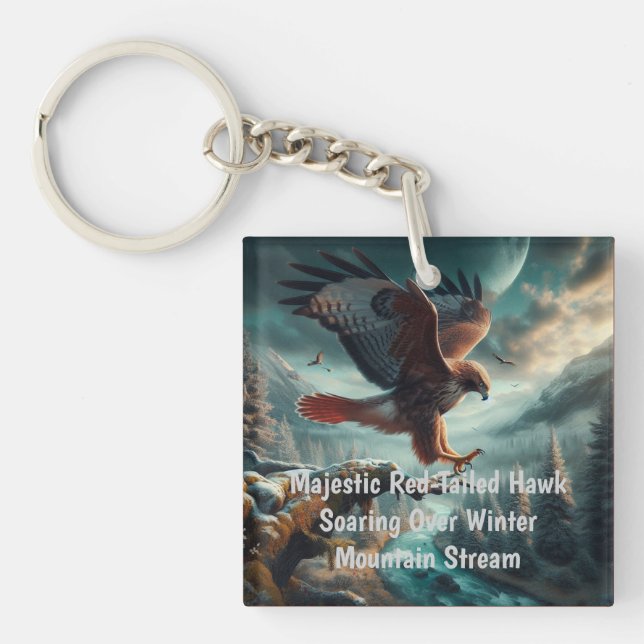 Majestic Red-Tailed Hawk Soaring Key Ring (Front)