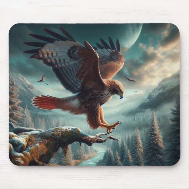 Majestic Red-Tailed Hawk Soaring Mouse Pad (Front)