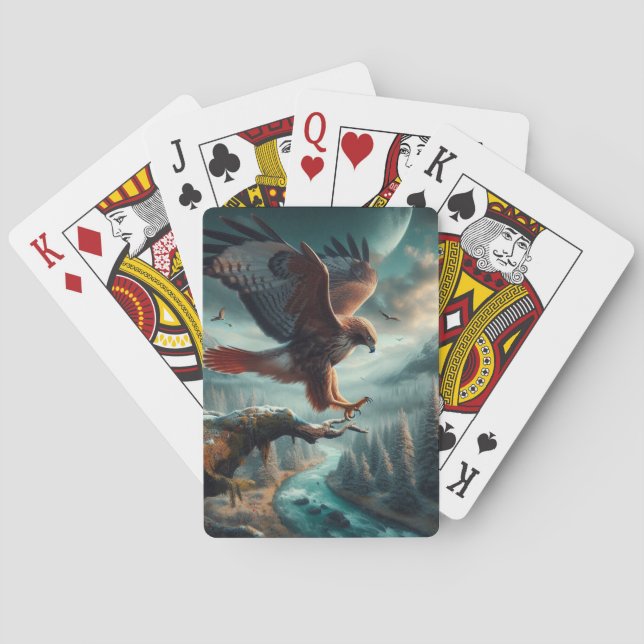 Majestic Red-Tailed Hawk Soaring Playing Cards (Back)